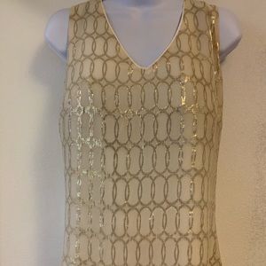 White House Black Market Silk Gold Geometric Shirt